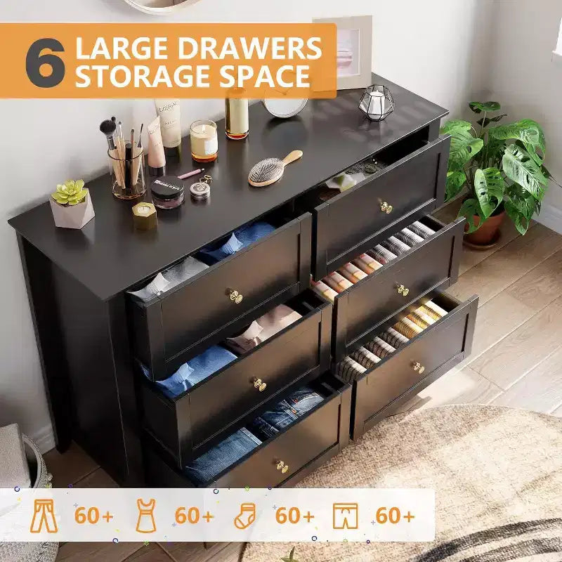 Acekool Dressers 6-Drawer Tall Dresser Organizer, Deep Storage Chest, Handles, Modern Farmhouse for Bedroom, Closet, Living Room