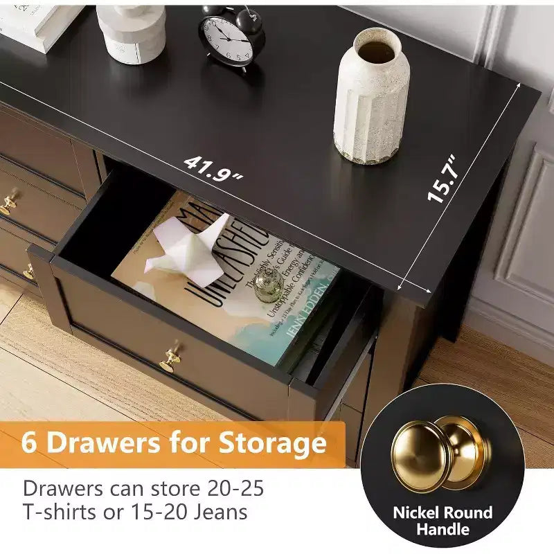 Acekool Dressers 6-Drawer Tall Dresser Organizer, Deep Storage Chest, Handles, Modern Farmhouse for Bedroom, Closet, Living Room