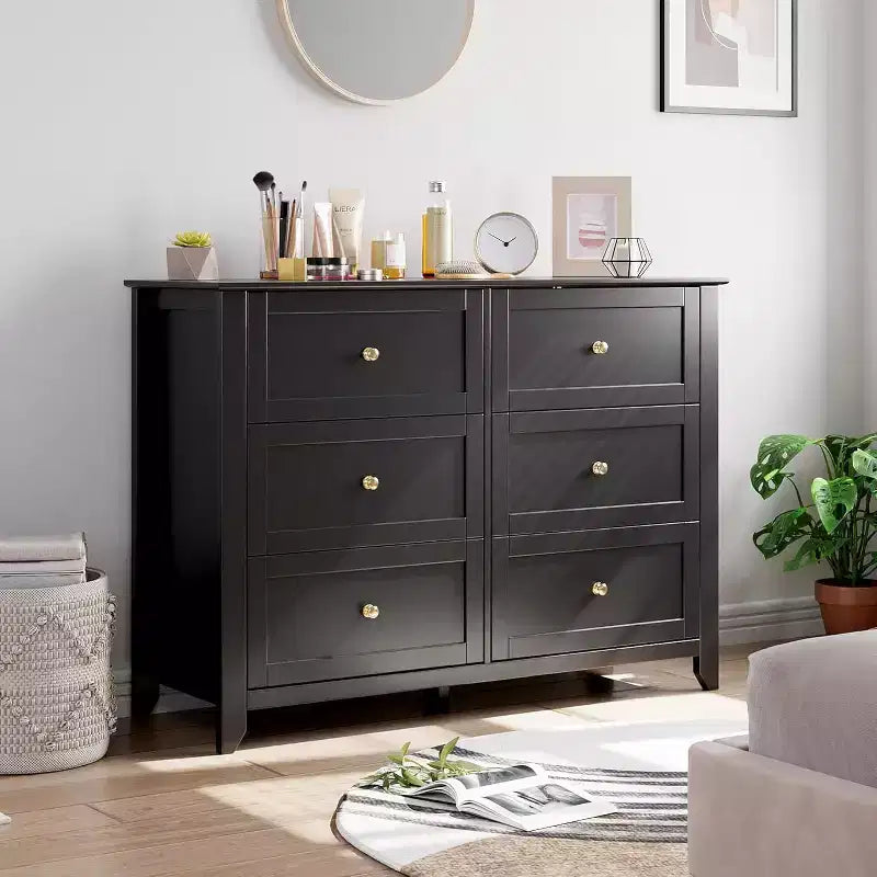 Acekool Dressers 6-Drawer Tall Dresser Organizer, Deep Storage Chest, Handles, Modern Farmhouse for Bedroom, Closet, Living Room