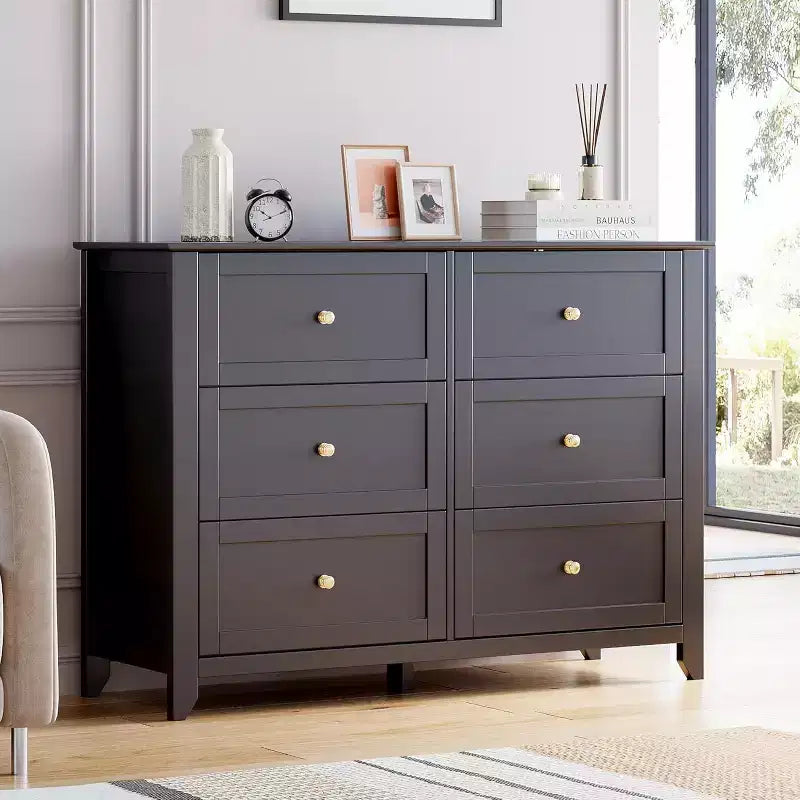 Acekool Dressers 6-Drawer Tall Dresser Organizer, Deep Storage Chest, Handles, Modern Farmhouse for Bedroom, Closet, Living Room