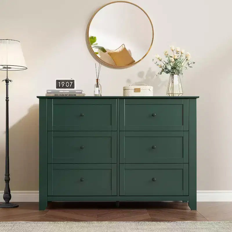 Acekool Dressers 6-Drawer Tall Dresser Organizer, Deep Storage Chest, Handles, Modern Farmhouse for Bedroom, Closet, Living Room