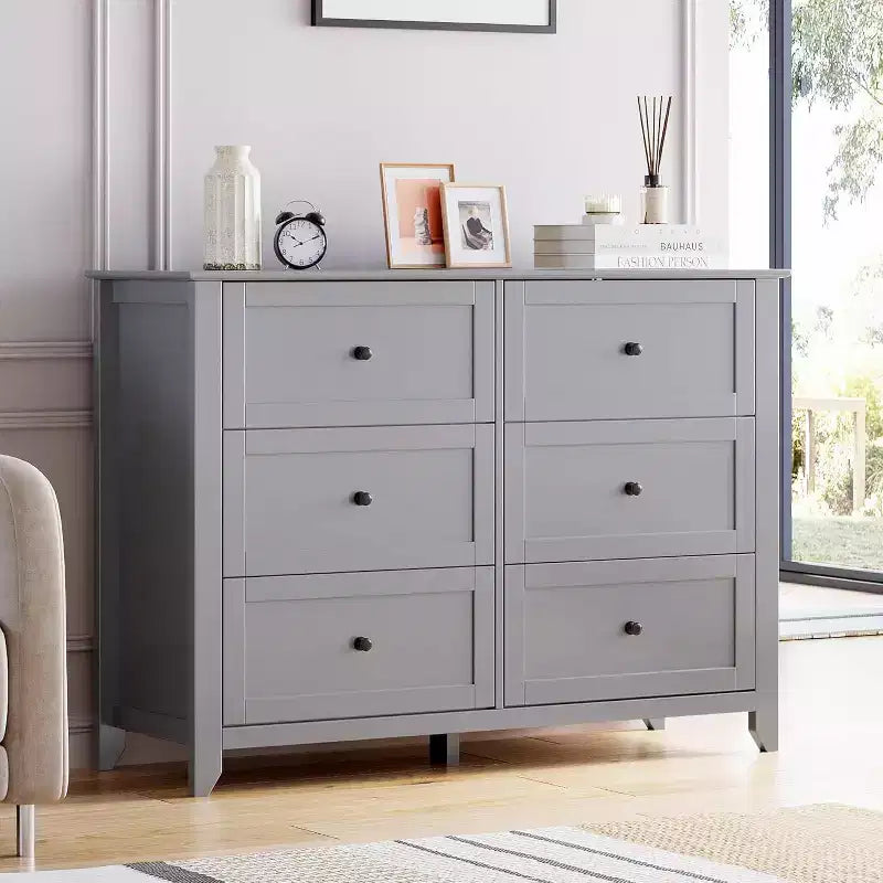 Acekool Dressers 6-Drawer Tall Dresser Organizer, Deep Storage Chest, Handles, Modern Farmhouse for Bedroom, Closet, Living Room