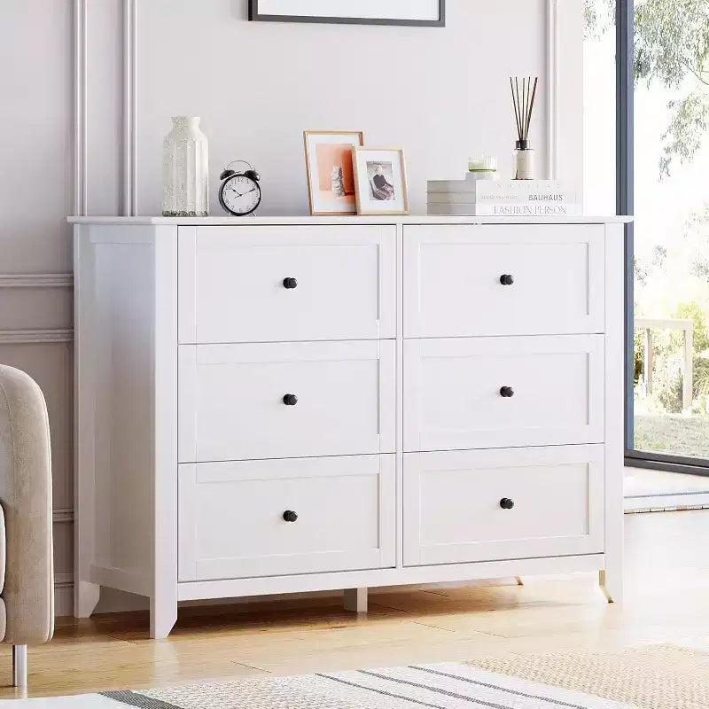 Acekool Dressers 6-Drawer Tall Dresser Organizer, Deep Storage Chest, Handles, Modern Farmhouse for Bedroom, Closet, Living Room