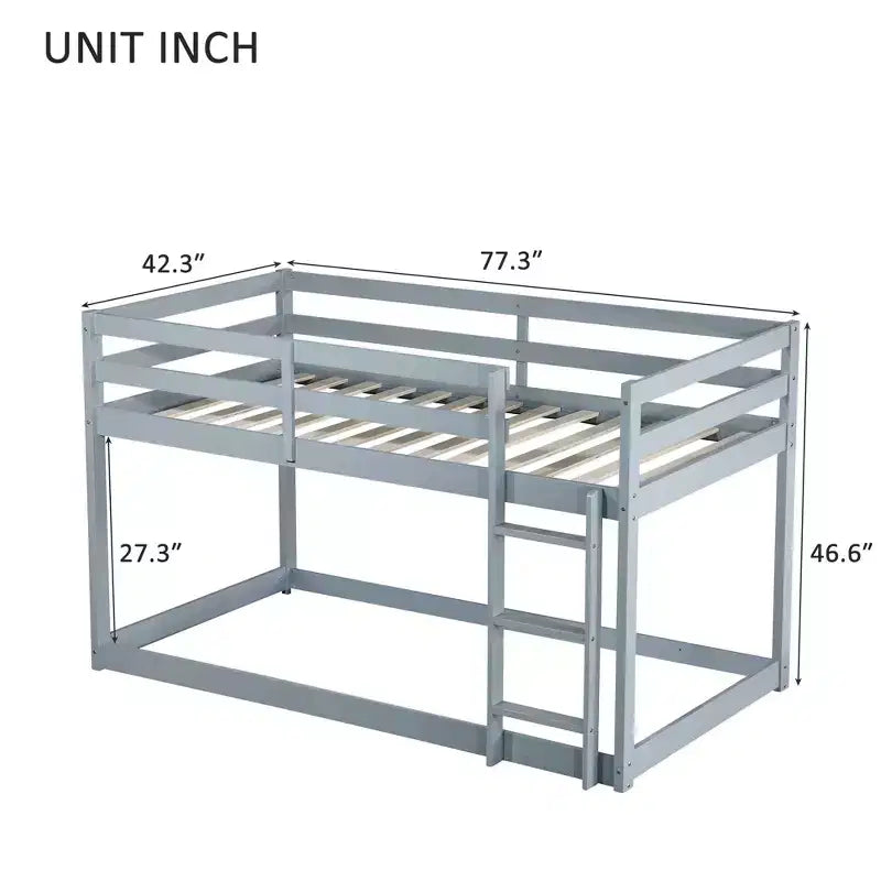 Okak Twin Over Twin Bunk Bed with Ladder & Safety Guardrail Solid Rubber Wooden Loft Bed with Strengthened Slats for Kids Easy Assemble