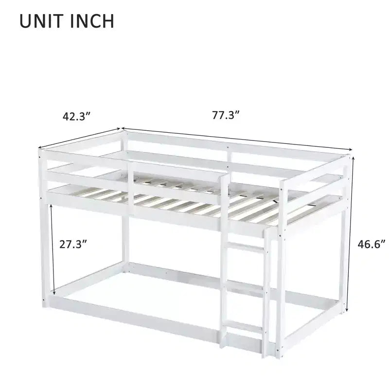 Okak Twin Over Twin Bunk Bed with Ladder & Safety Guardrail Solid Rubber Wooden Loft Bed with Strengthened Slats for Kids Easy Assemble
