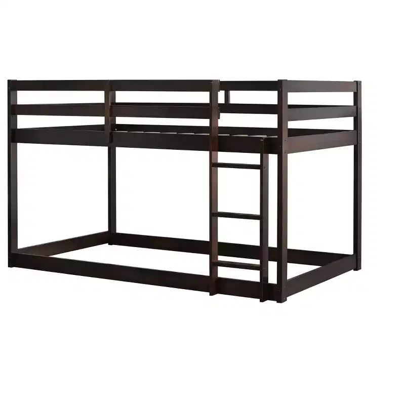Okak Twin Over Twin Bunk Bed with Ladder & Safety Guardrail Solid Rubber Wooden Loft Bed with Strengthened Slats for Kids Easy Assemble