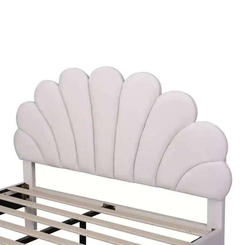 Okak Full/Queen Platform Bed Frame with Flower Pattern Headboard Velvet Upholstered Bedroom Furniture Strong Wood Slats Easy Assembly Noise-Free