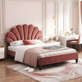 Okak Full/Queen Platform Bed Frame with Flower Pattern Headboard Velvet Upholstered Bedroom Furniture Strong Wood Slats Easy Assembly Noise-Free