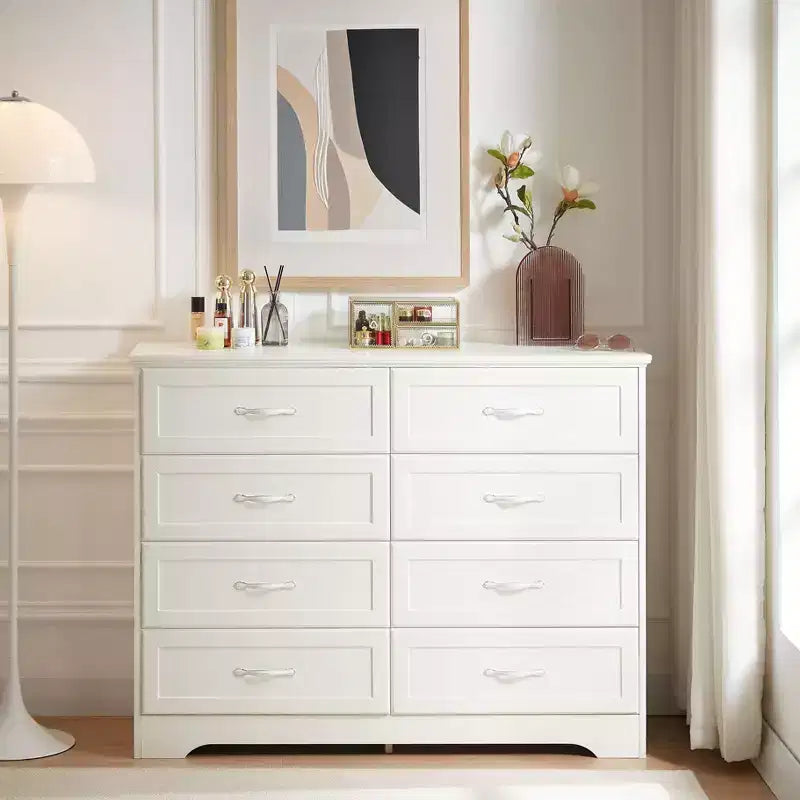 Okak Modern Bedroom Dresser Nightstand with Long Drawers Antique Knob Storage Chest Cabinet for Living Room Hallway Kids Room