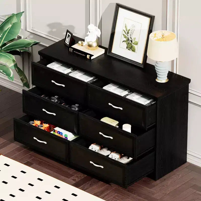 Okak Modern Bedroom Dresser Nightstand with Long Drawers Antique Knob Storage Chest Cabinet for Living Room Hallway Kids Room