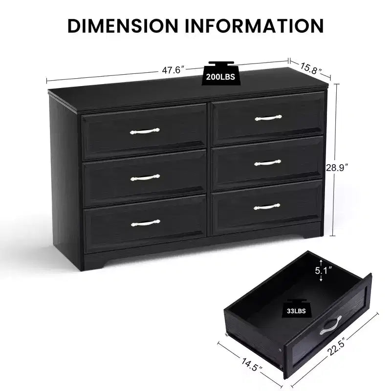 Okak Modern Bedroom Dresser Nightstand with Long Drawers Antique Knob Storage Chest Cabinet for Living Room Hallway Kids Room