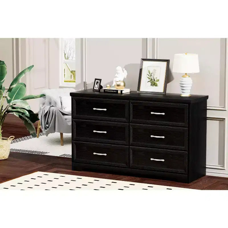Okak Modern Bedroom Dresser Nightstand with Long Drawers Antique Knob Storage Chest Cabinet for Living Room Hallway Kids Room