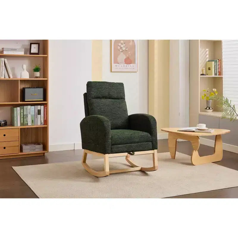 Okak Rocking Accent Chair Armchair with Side Pocket and Upholstered Comfy High Backrest Stripe Glider Chair for Bedroom Lounge Nursery