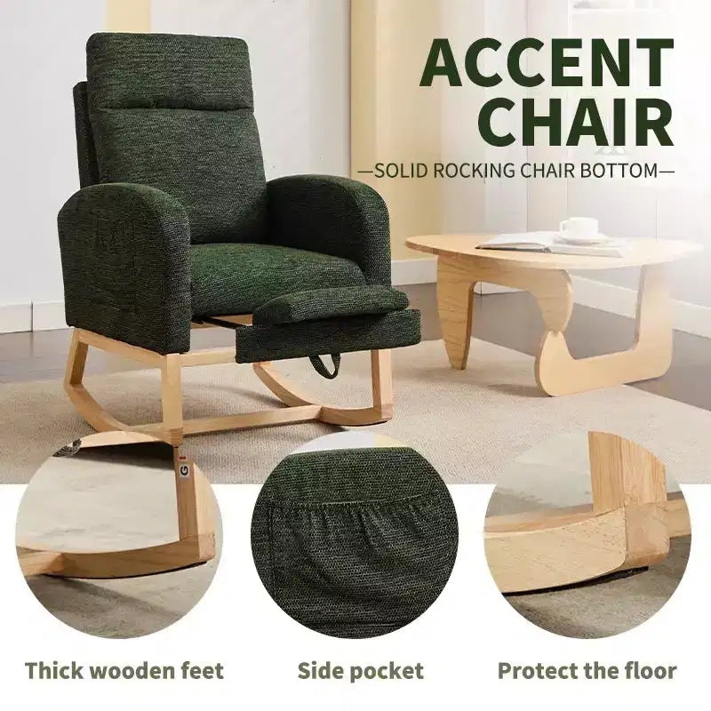 Okak Rocking Accent Chair Armchair with Side Pocket and Upholstered Comfy High Backrest Stripe Glider Chair for Bedroom Lounge Nursery