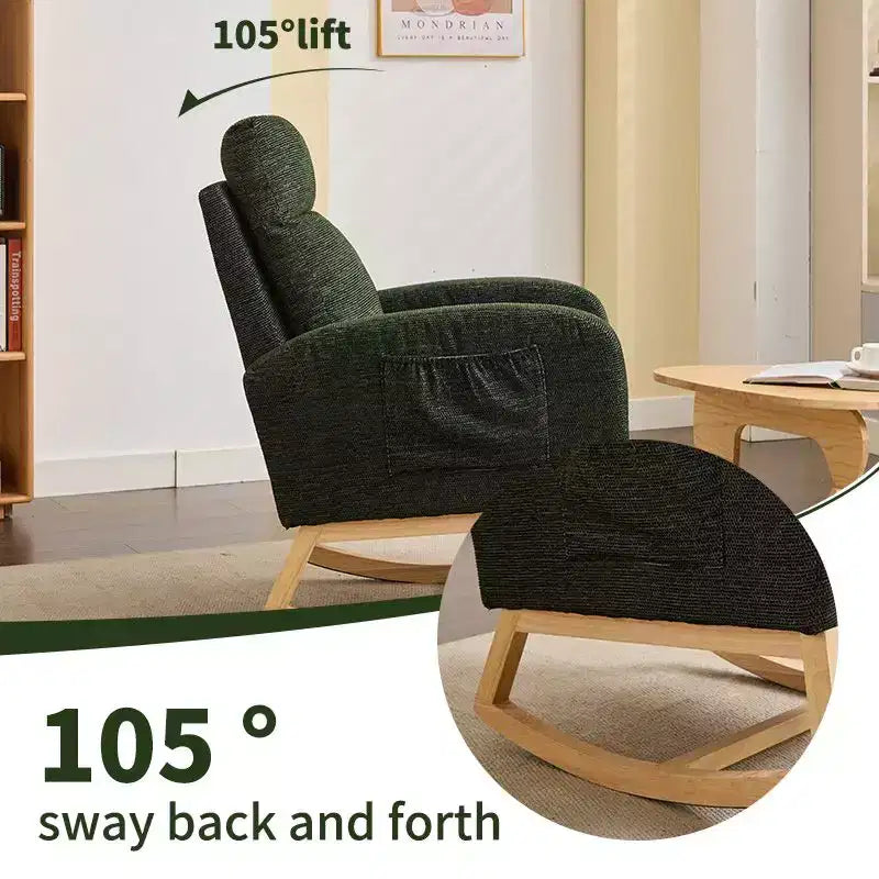 Okak Rocking Accent Chair Armchair with Side Pocket and Upholstered Comfy High Backrest Stripe Glider Chair for Bedroom Lounge Nursery