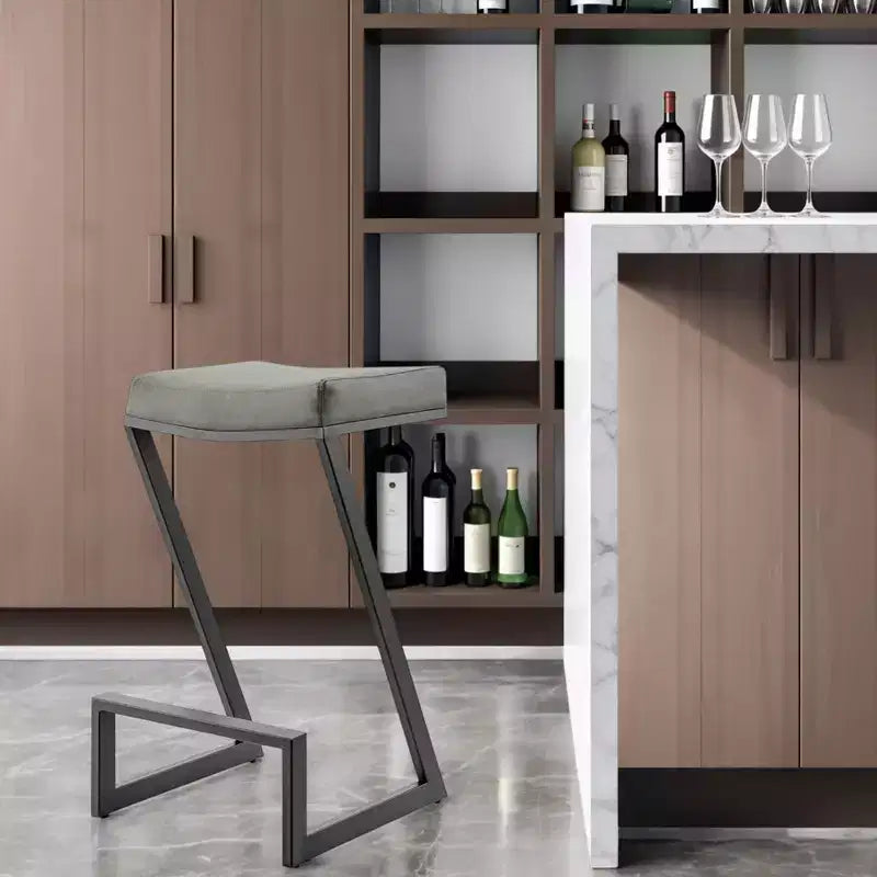 HomeRoots 30 Gray and Black Faux Leather and Iron Backless Bar Height Bar Chair