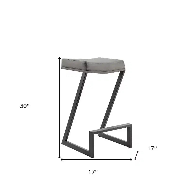 HomeRoots 30 Gray and Black Faux Leather and Iron Backless Bar Height Bar Chair