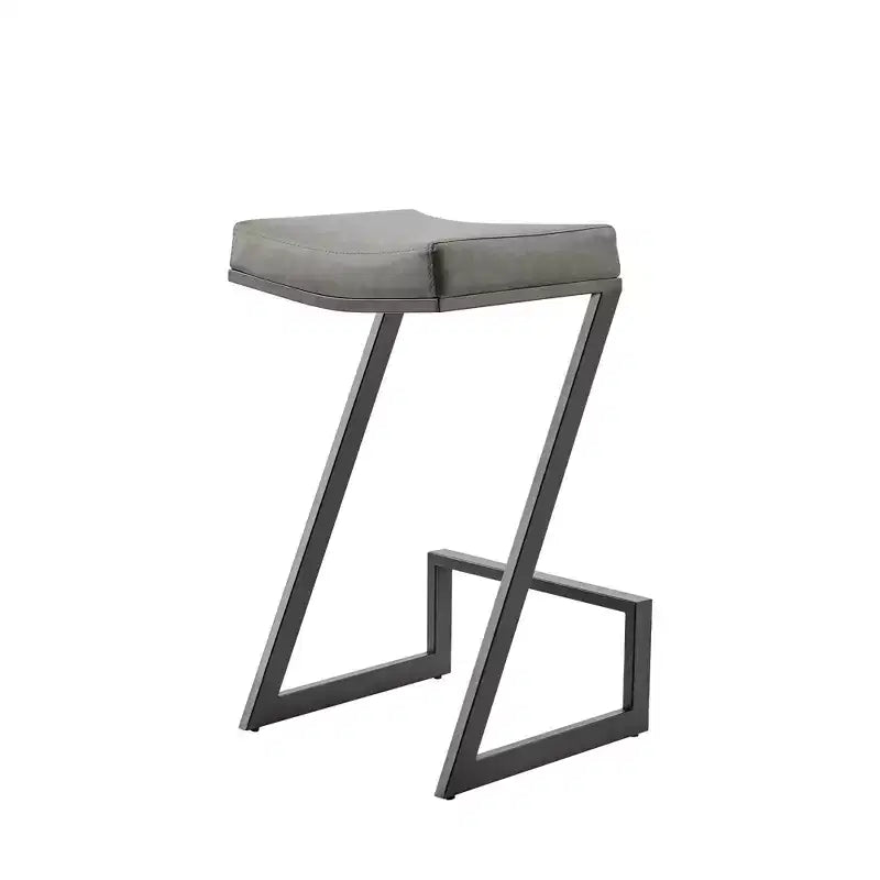 HomeRoots 30 Gray and Black Faux Leather and Iron Backless Bar Height Bar Chair