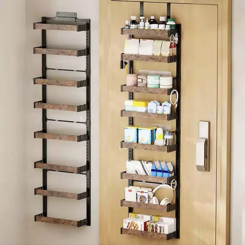 GustoWave 8-Tier Over Door Storage, Adjustable Metal Spice Rack Hanging Storage,Over The Door Hanging Basket Pantry Organizer,45x5.5x170cm