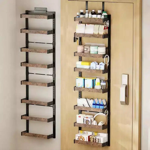 GustoWave 8-Tier Over Door Storage, Adjustable Metal Spice Rack Hanging Storage,Over The Door Hanging Basket Pantry Organizer,45x5.5x170cm