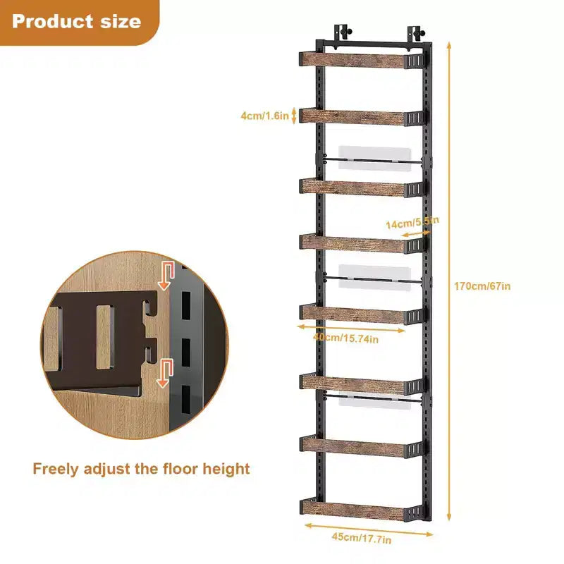 GustoWave 8-Tier Over Door Storage, Adjustable Metal Spice Rack Hanging Storage,Over The Door Hanging Basket Pantry Organizer,45x5.5x170cm