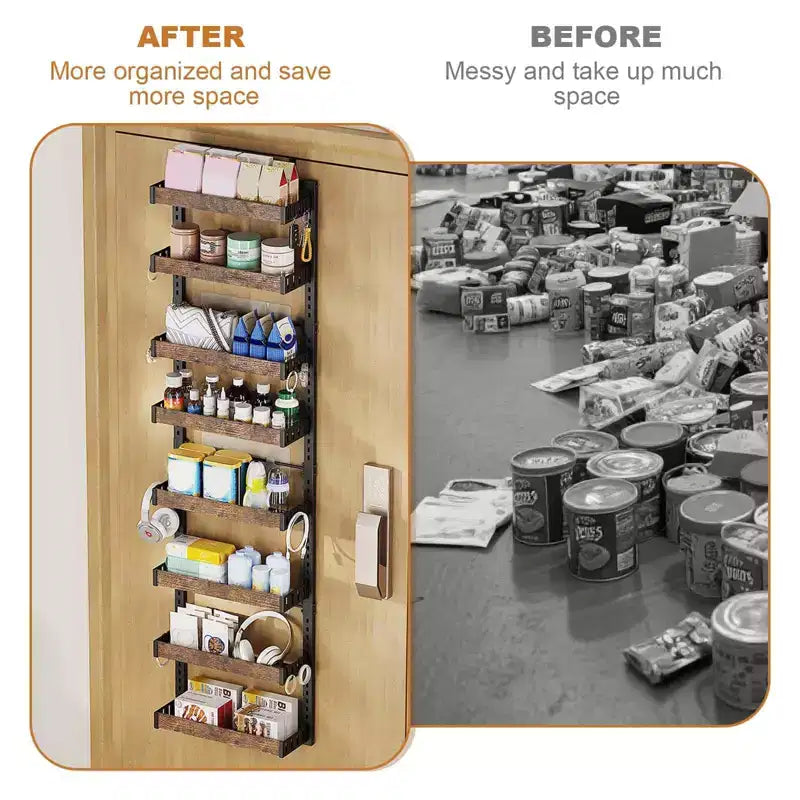 GustoWave 8-Tier Over Door Storage, Adjustable Metal Spice Rack Hanging Storage,Over The Door Hanging Basket Pantry Organizer,45x5.5x170cm