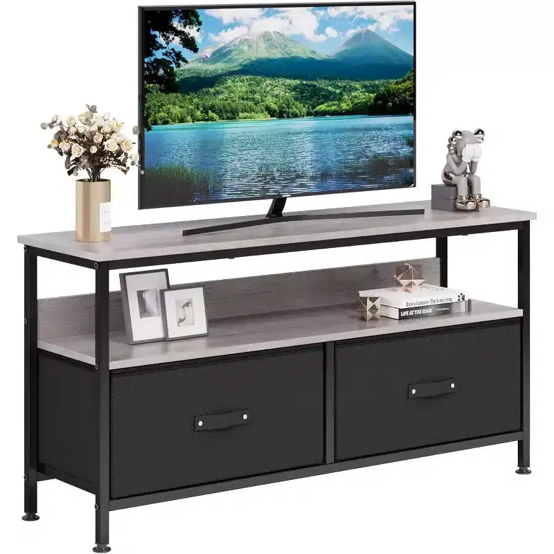 TROPOW TV Schrank, Lowboard, TV Bank, Fernsehtisch Aus Holz, TV Board, Fernsehschrank Mit 2 Schubladen , TV Regal fr Fernseher Bis Zu 55 Zoll