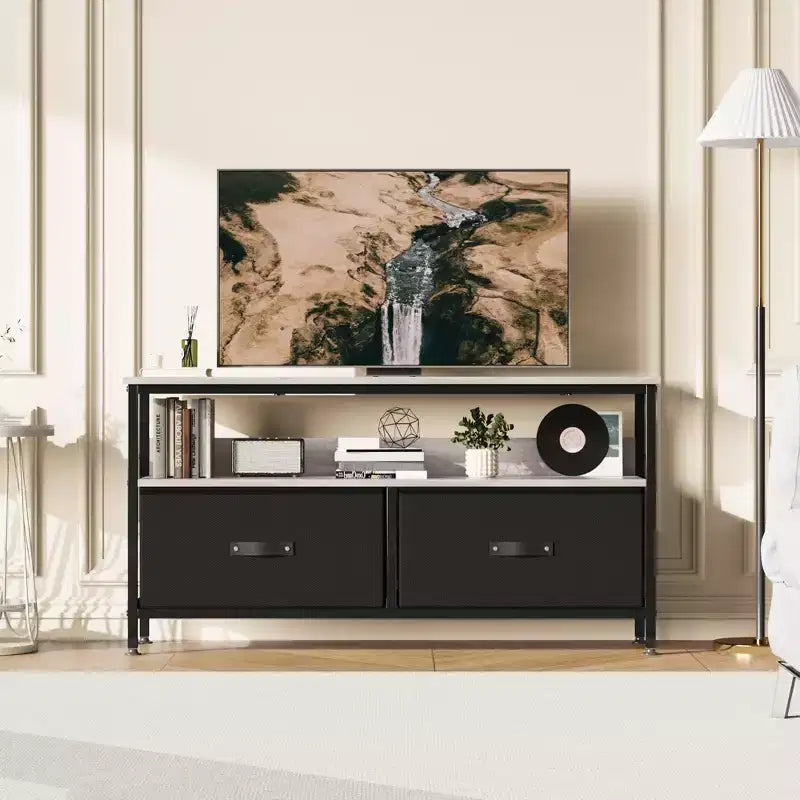 TROPOW TV Schrank, Lowboard, TV Bank, Fernsehtisch Aus Holz, TV Board, Fernsehschrank Mit 2 Schubladen , TV Regal fr Fernseher Bis Zu 55 Zoll