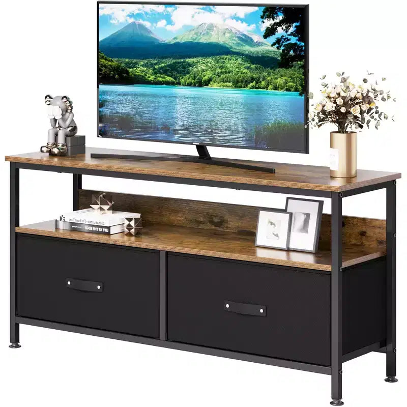 TROPOW TV Schrank, Lowboard, TV Bank, Fernsehtisch Aus Holz, TV Board, Fernsehschrank Mit 2 Schubladen , TV Regal fr Fernseher Bis Zu 55 Zoll