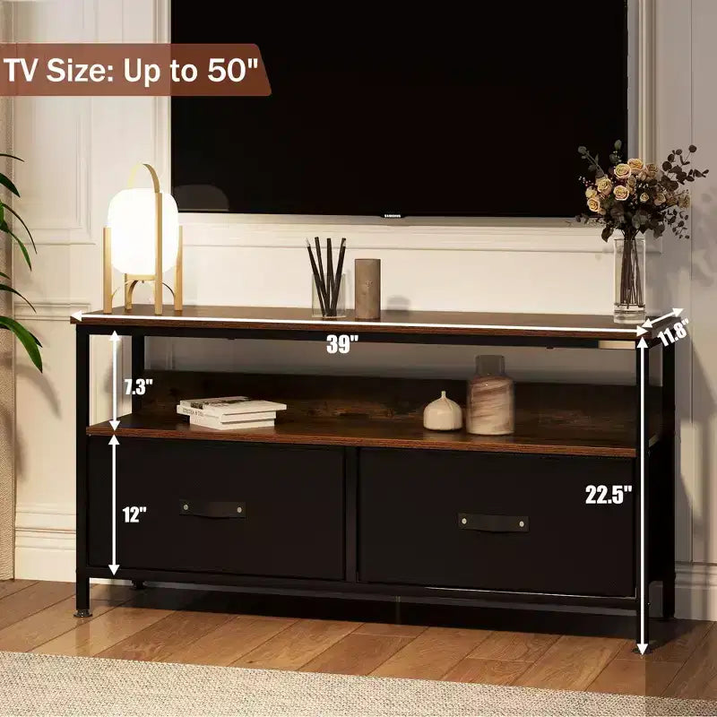 TROPOW TV Schrank, Lowboard, TV Bank, Fernsehtisch Aus Holz, TV Board, Fernsehschrank Mit 2 Schubladen , TV Regal fr Fernseher Bis Zu 55 Zoll