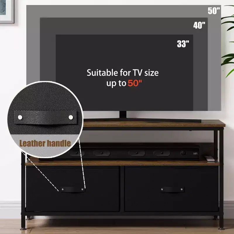 TROPOW TV Schrank, Lowboard, TV Bank, Fernsehtisch Aus Holz, TV Board, Fernsehschrank Mit 2 Schubladen , TV Regal fr Fernseher Bis Zu 55 Zoll