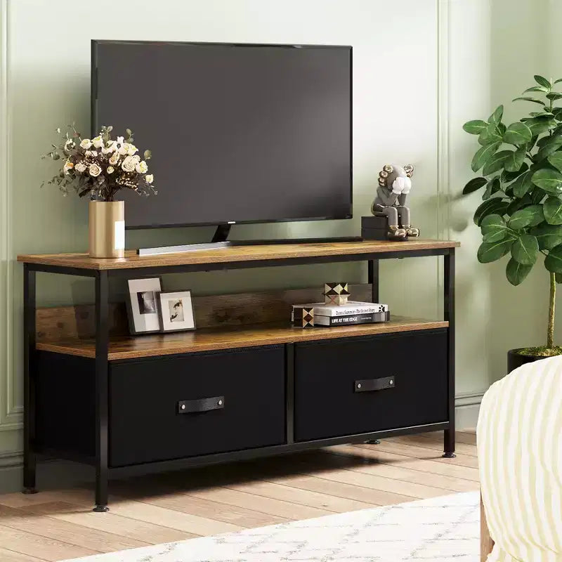 TROPOW TV Schrank, Lowboard, TV Bank, Fernsehtisch Aus Holz, TV Board, Fernsehschrank Mit 2 Schubladen , TV Regal fr Fernseher Bis Zu 55 Zoll