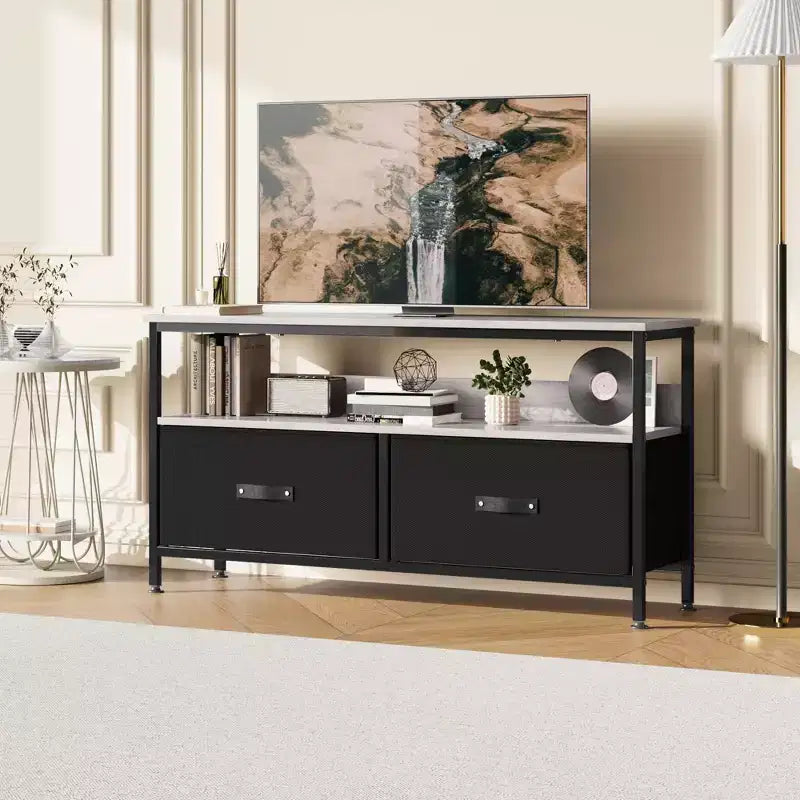 TROPOW TV Schrank, Lowboard, TV Bank, Fernsehtisch Aus Holz, TV Board, Fernsehschrank Mit 2 Schubladen , TV Regal fr Fernseher Bis Zu 55 Zoll