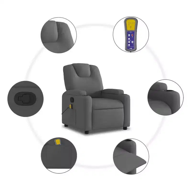vidaXL Massage Recliner Chair with 6-Point Vibration, Adjustable, Comfortable Dark Gray Fabric - Gray