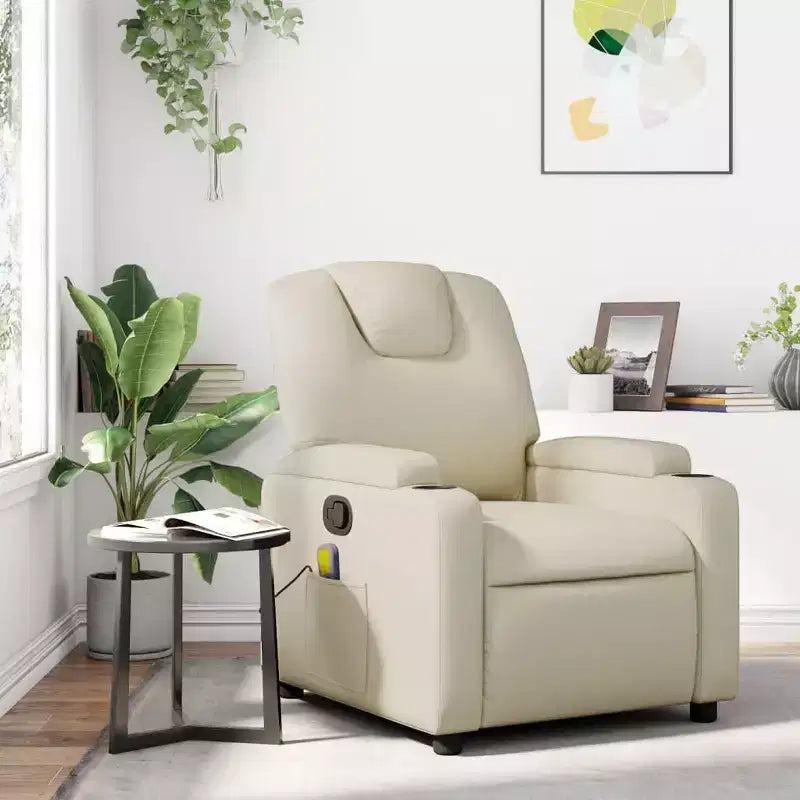 vidaXL Massage Recliner Chair Cream Faux leather, metal, plywood