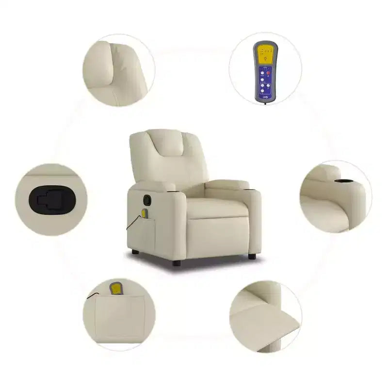 vidaXL Massage Recliner Chair Cream Faux leather, metal, plywood