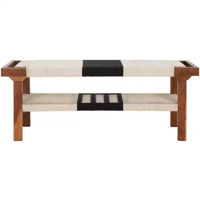 Munich Bench With Shelf - BCH3703 - Beige Black/Natural - Safavieh