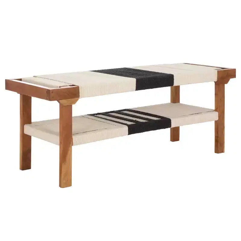 Munich Bench With Shelf - BCH3703 - Beige Black/Natural - Safavieh