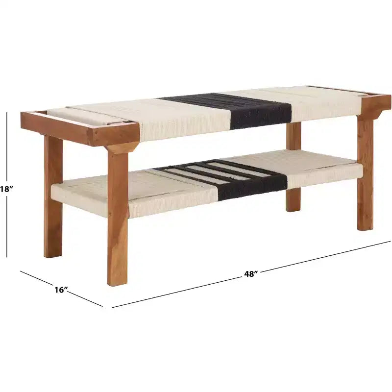 Munich Bench With Shelf - BCH3703 - Beige Black/Natural - Safavieh