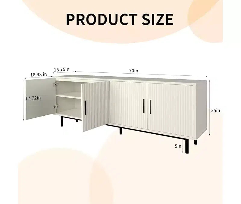 Dyonery TV cabinet with slot door, TV cabinet with adjustable shelf, with 4 doors, modern TV console, height, suitable for living room and bedroom