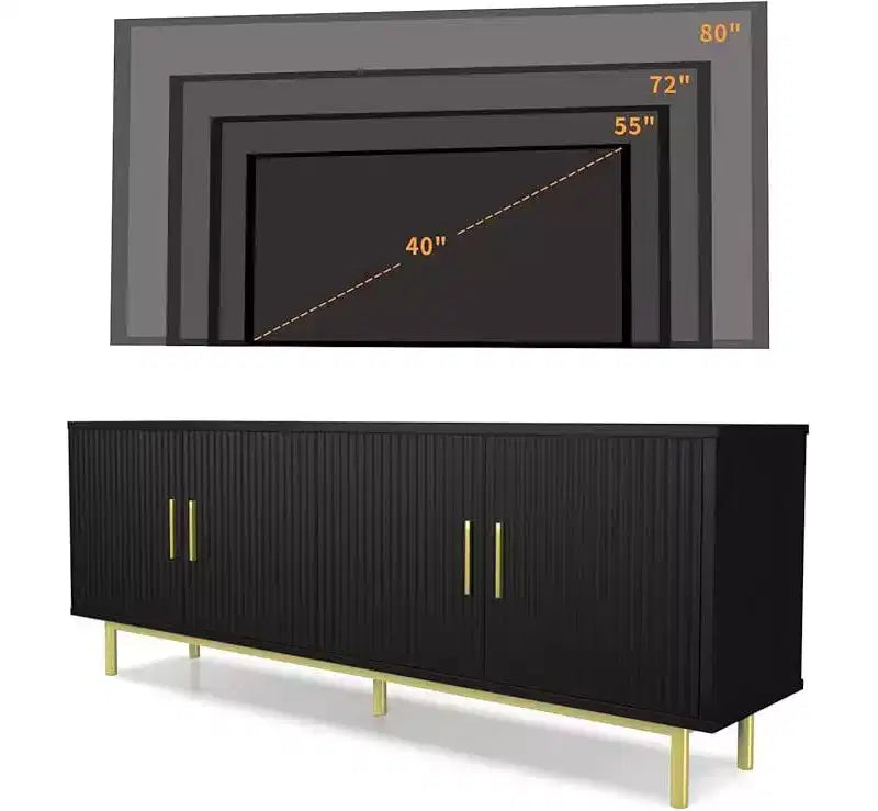 Dyonery TV cabinet with slot door, TV cabinet with adjustable shelf, with 4 doors, modern TV console, height, suitable for living room and bedroom