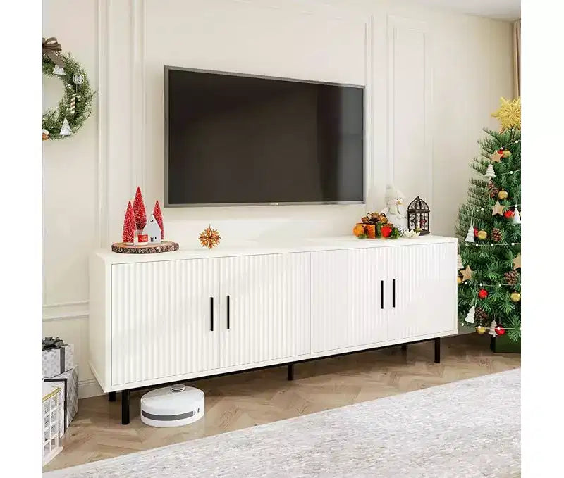 Dyonery TV cabinet with slot door, TV cabinet with adjustable shelf, with 4 doors, modern TV console, height, suitable for living room and bedroom