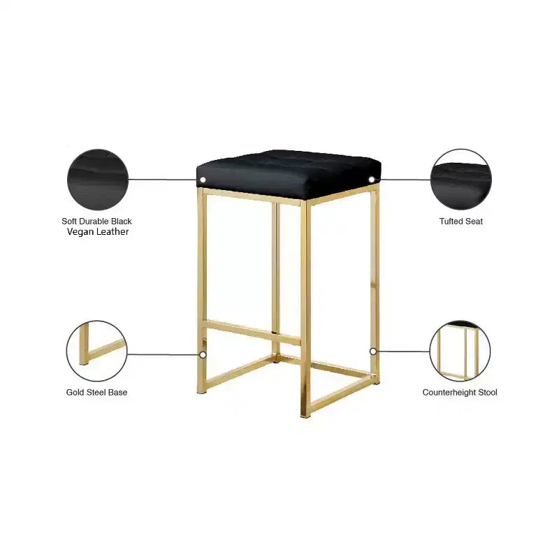 Meridian Furniture,Nicola Black Vegan Leather Stool, Set of 2
