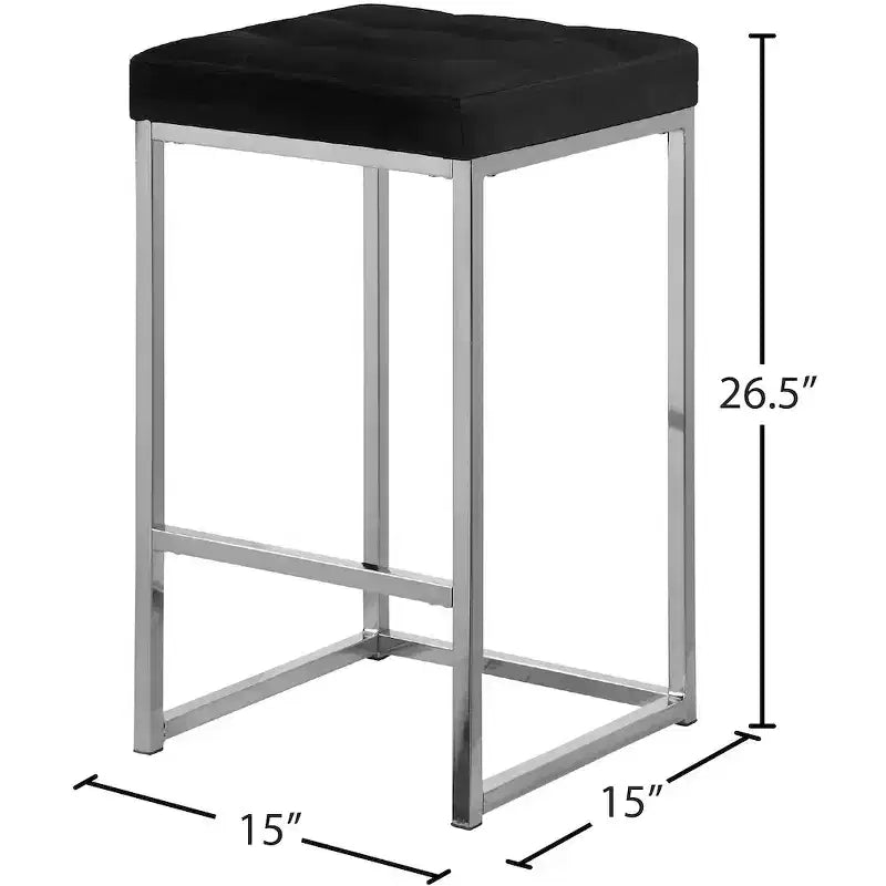Meridian Furniture,Nicola Black Velvet Stool, Set of 2