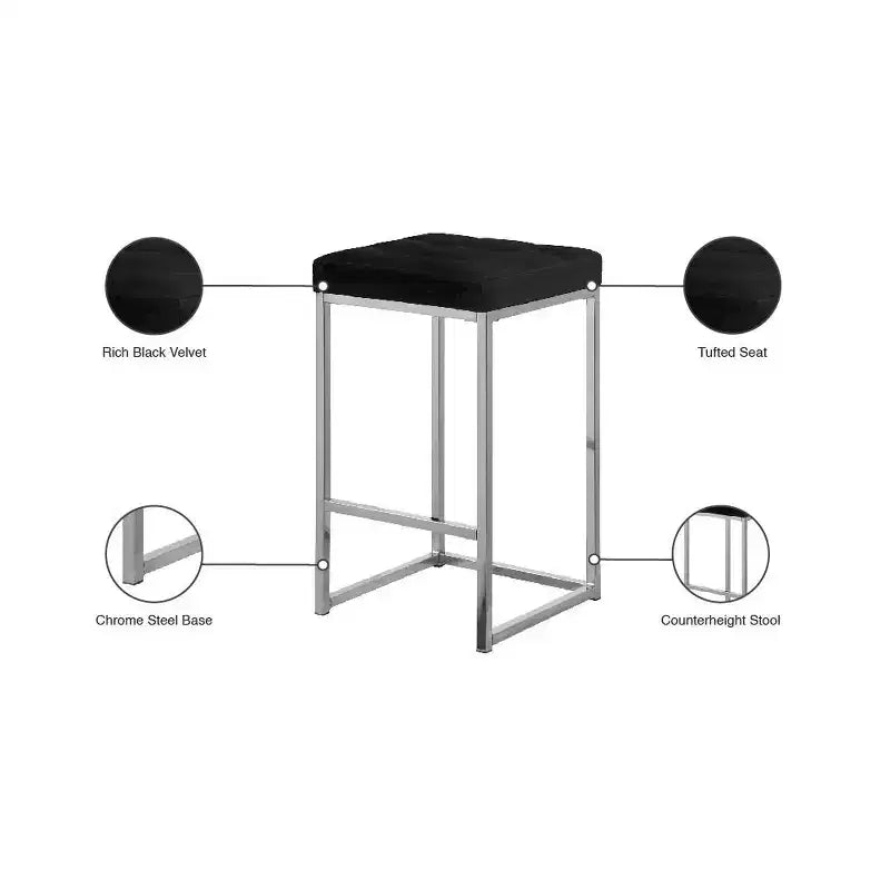 Meridian Furniture,Nicola Black Velvet Stool, Set of 2