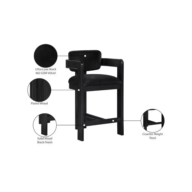 Meridian Furniture,Sacha Black Velvet Stool