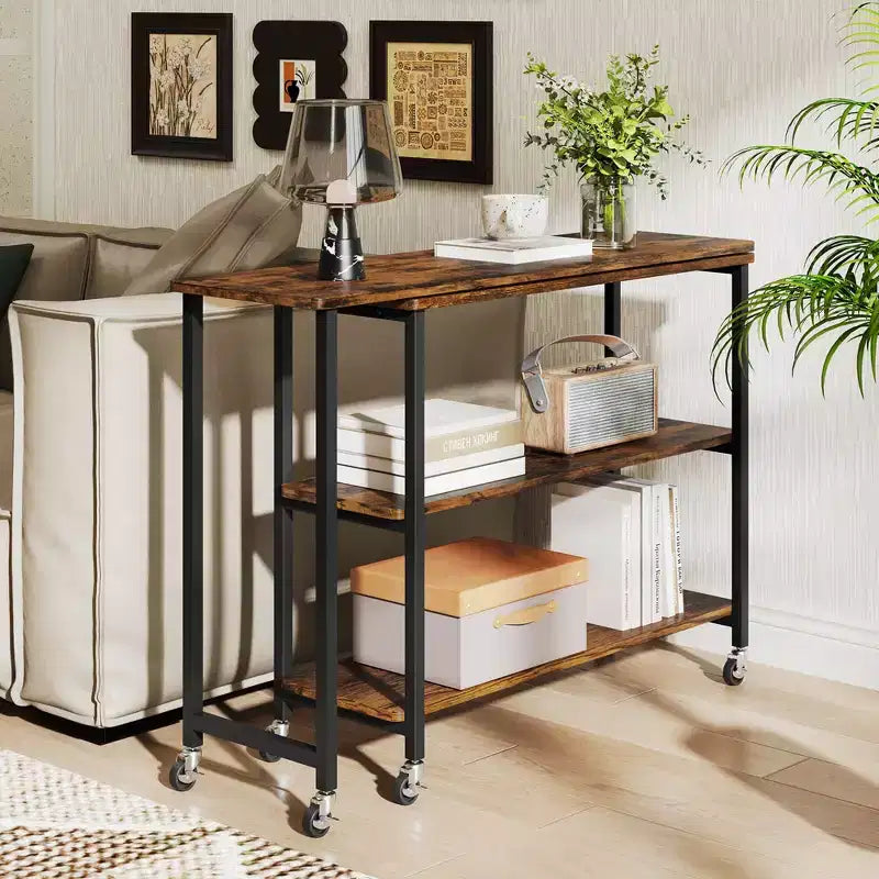 Costway 360 Rotation Mobile Laptop Table with 2-Tier Storage Shelves & 6 Universal Wheels Coffee/Brown/Walnut