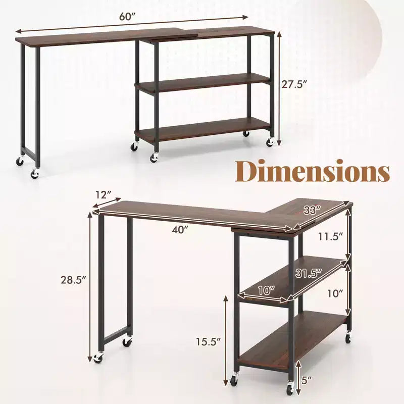 Costway 360 Rotation Mobile Laptop Table with 2-Tier Storage Shelves & 6 Universal Wheels Coffee/Brown/Walnut