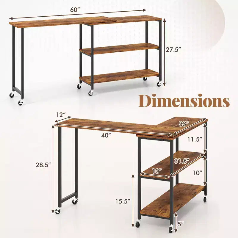 Costway 360 Rotation Mobile Laptop Table with 2-Tier Storage Shelves & 6 Universal Wheels Coffee/Brown/Walnut
