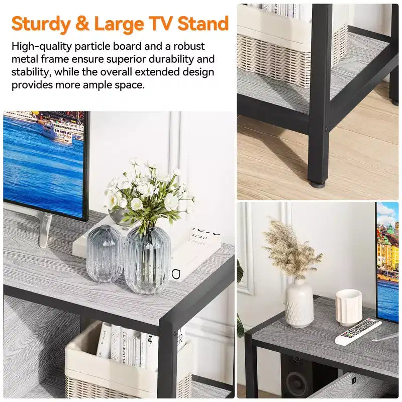 TROPOW 65 Inch TV Stand Up to 75 Inches TVs, Modern Entertainment Center with Storage Cabinet, Wide TV Console with Adjustable Feet